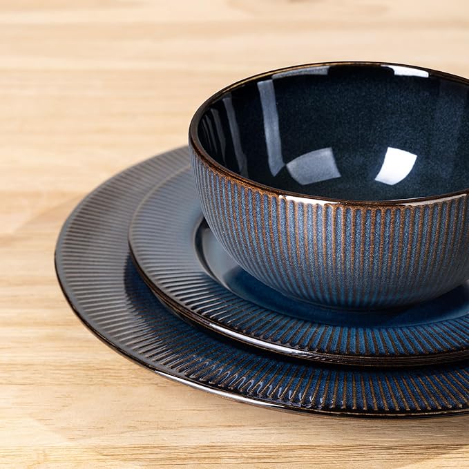 GBHOME Ceramic Dinnerware Sets12 pcs Embossed Elegant Stoneware Plates and Bowls Sets Housewarming Wedding Gift | Dishwasher &amp Microwave Safe | Dishes Set Service for 4