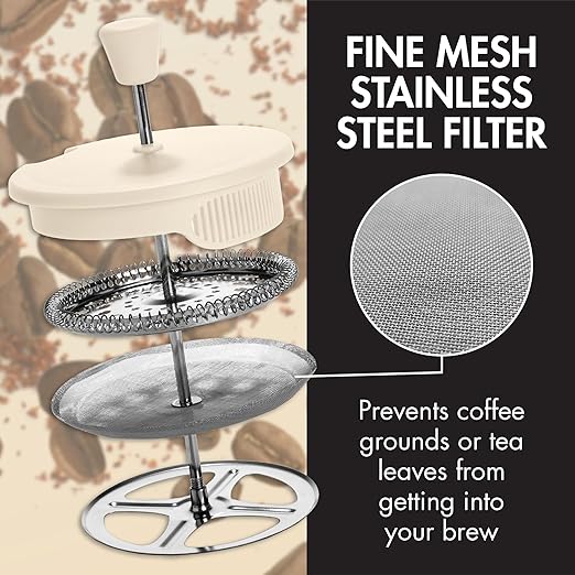 Primula French Press Coffee Maker Heat Resistant Borosilicate Glass with Stainless Steel Filters 8 Cup 34 oz Cream