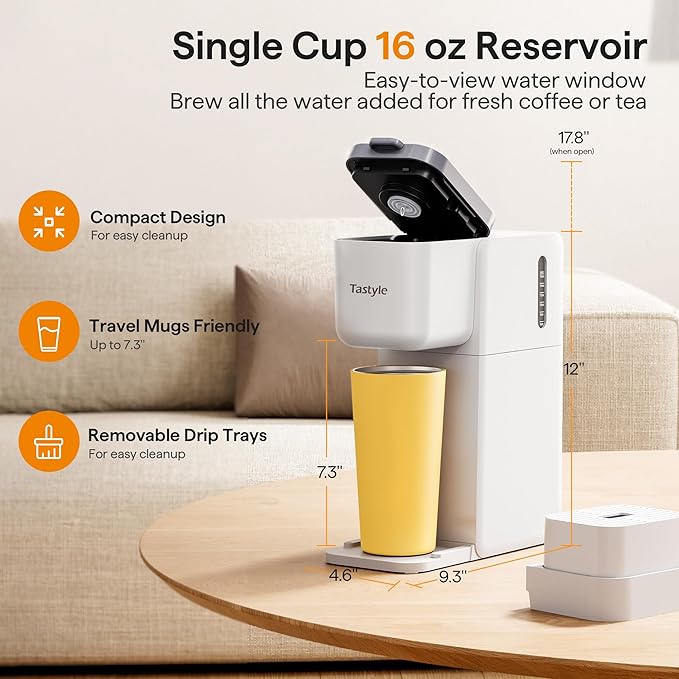 Single Serve Coffee Maker for K Cup Ground and Tea Hot and Iced Coffee Machines with Bold Setting 6 to 16 Oz Brew Sizes Compact for Small Spaces White (2.0 Version)
