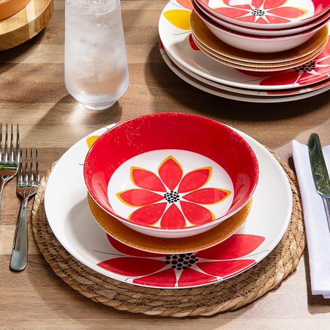 Larder &amp Vine 12-Piece Melamine Dinnerware Set: Durable Lightweight Break-Resistant Plates &amp Bowls – Stylish Non-Toxic Dishwasher Safe – Ideal for Everyday Use Indoor &amp Outdoor Dining
