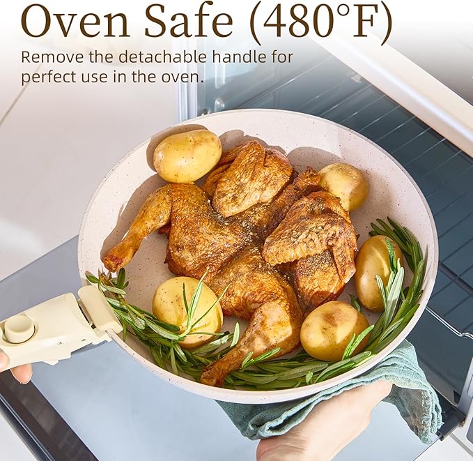 5pcs Pots and Pans Set Nonstick Cookware Detachable/Removable Handle Induction RV Kitchen Set Oven Safe ＆ Dishwasher ＆ Heat Evenly for Better Cooking