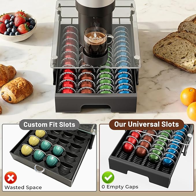 EVERIE Coffee Pod Drawer Organizer for Nespresso MachinesHigh-Capacity Storage for Vertuo CapsulesSmooth Pull-Out Design Fits Under Coffee Makers (12”W x 16.5”D x 3.5”H)