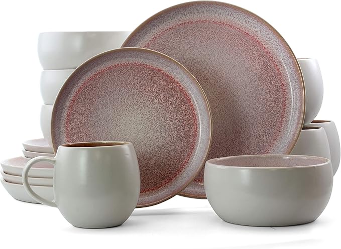 Elama Mocha Mauve 16 Piece Stoneware Dinnerware Set in Purple