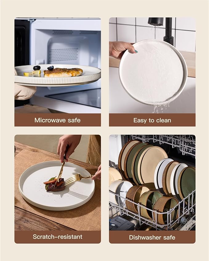 24-Piece Dinnerware Set for 8 Famiware Premium Stoneware Dish Set with Ribbed Plates and Deep Bowls Double Reactive Glaze Chip &amp Scratch Resistant Microwave &amp Dishwasher Safe Matte Reacti