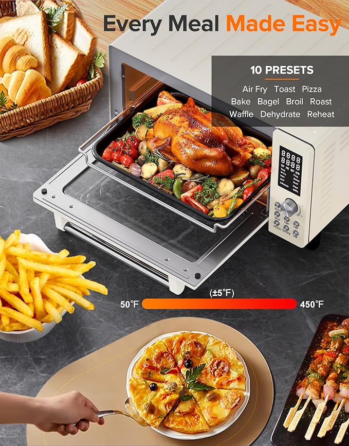 Nuwave Bravo Pro Smart Air Fryer Toaster Oven Combo Airfryer Convection Oven Countertop 10-in-1 Functions with Quicker &amp Even Crisp Technology 1800W 50-450°F PFAS-Free 21QT Vanilla Cream