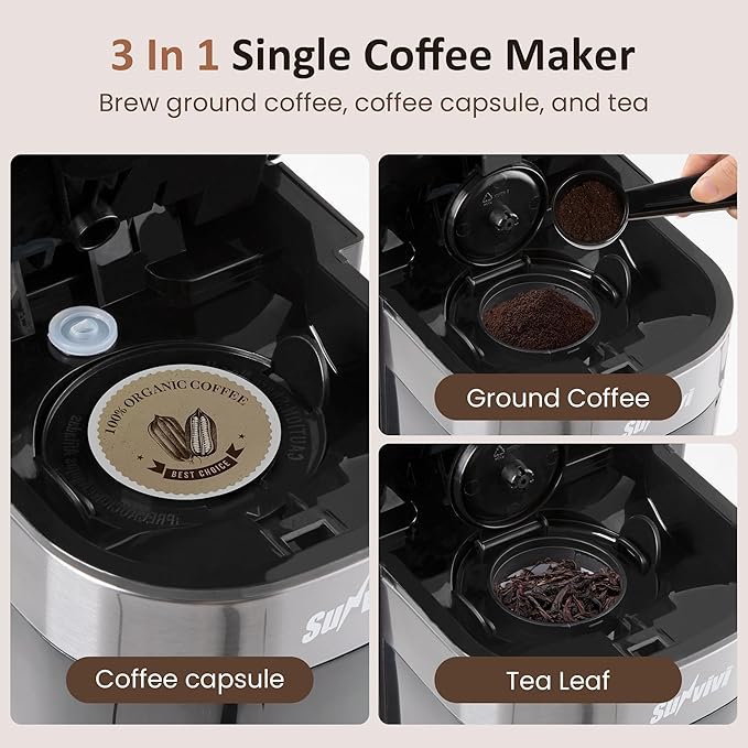 SUNVIVI Single Serve Iced Coffee Maker 3 Brewing Modes for K-Cup Pod/Ground Coffee 30oz Removable Water Reservoir &amp Reusable Filter Compact for Home &amp Office Black
