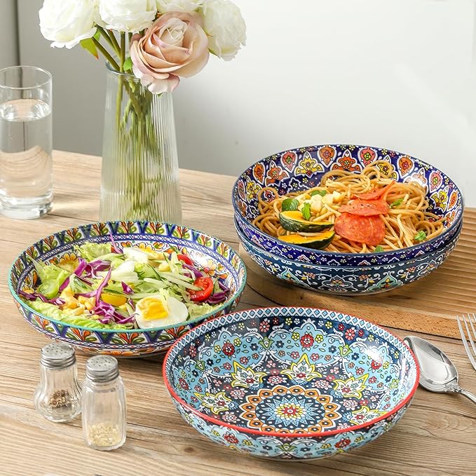 glowworm Bohemian Dinnerware Sets Ceramic Dishes Set for 4 12 Pieces Plates and Bowls Set Oven Microwave &amp Dishwasher Safe Scratch Resistant