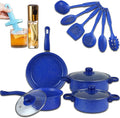 7-Piece Non-Stick Aluminum Cookware Set - Pots and Pans Pot &amp Pan Sets Nonstick with Lids for Frying Boiling Stewing &amp Sauteing (Deep Blue)