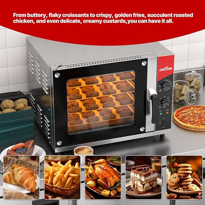 CROSSON 68L Half-Size Convection Oven4-Tier Commercial Toaster oven w/Front Glass Door4 set of Trays&ampWire Racks60 Minutes Timer and Interior Light 120V/1800W Countertop Conventional Oven