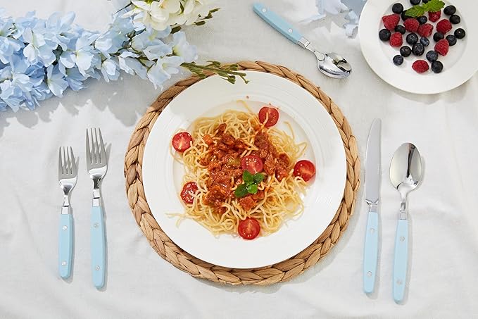 ANNOVA Silverware Set Retro/Rivet Colorful Stainless Steel Tableware Kitchen Flatware Set Utensils Includes Dinner Knives Forks Spoons Salad Forks &amp Dessert Spoons (Sky Blue 20 Pieces)