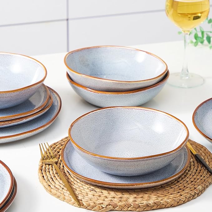 Bestone 12 Pieces Round Kitchen Dinnerware SetsPlates and Bowls SetsDishes Plates Bowls Dish Set Chip Resistant Ceramic Dinnerware Set Dishwasher/Microwave SafeService for 4Reactive Blue