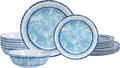 18 pcs Melamine Dishes Dinnerware Sets Lightweight Dinner Dish Set for Indoor and Outdoor Use Unbreakable Kitchen Plates and Bowls SetService for 6 Dishwasher SafeLight Blue