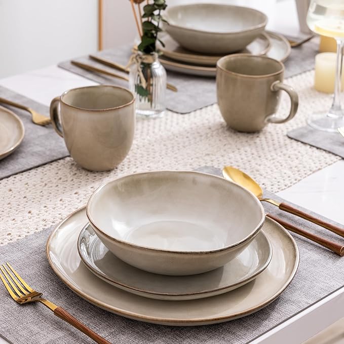 AmorArc Ceramic Dinnerware SetsHandmade Reactive Glaze Stoneware Plates and Bowls SetsHighly Scratch Resistant | Dishwasher &amp Microwave Safe Dishes SetService for 6 (18pc)