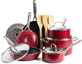Textured Ceramic Nonstick 14 Piece Cookware Pots and Pans Set with Stainless Steel Handles PFAS PFOA &amp PTFE Free Dishwasher Safe Oven &amp Broiler Safe to 600 Degrees Red