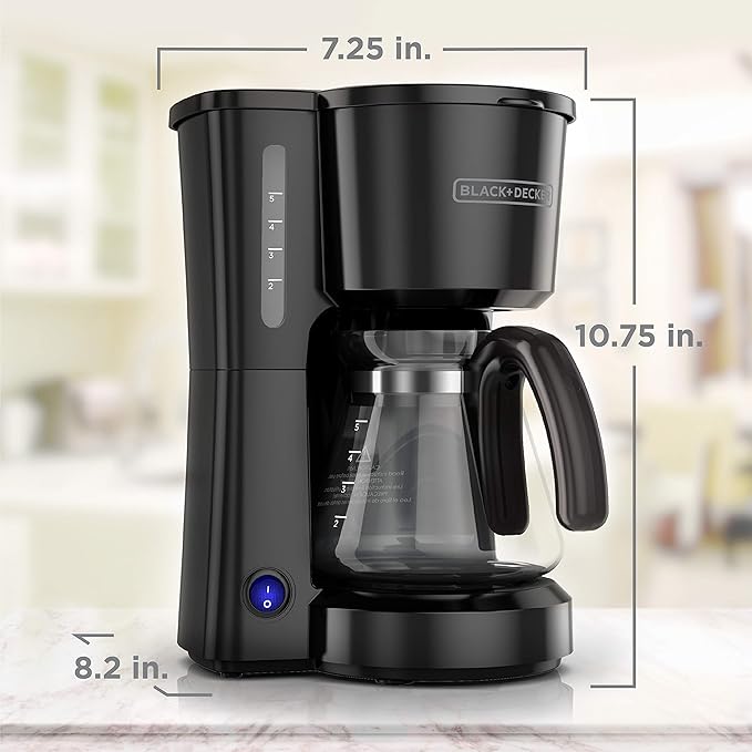 BLACK+DECKER 5-Cup Coffee Maker with On/Off Switch Sneak-A-Cup Feature and Easy-View Water Window Black
