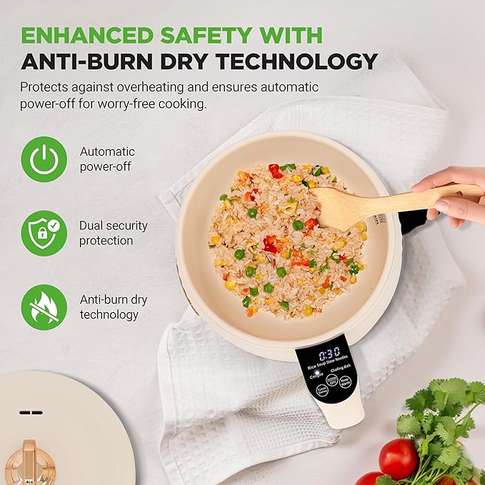 NutriChef 1.6 QT Portable Electric Rice Cooker &amp Lunch Maker | Multi-Functional &amp Non-Stick Ceramic Coating | Digital Control Panel | 6 Cook Functions: Rice Soup Stew Porridge &amp More |