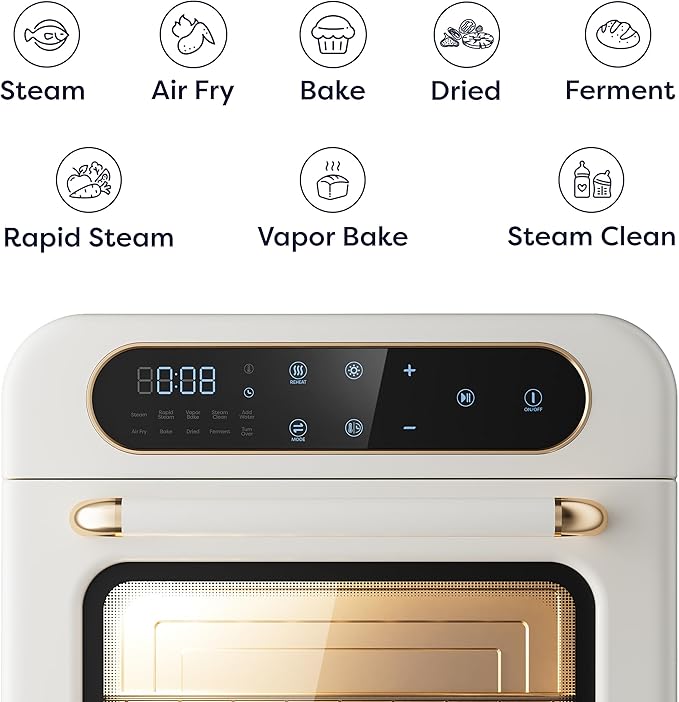 CIARRA 8-in-1 Air Fryer Steam Oven Countertop 13QT Mini Toaster Oven with Steam Rapid Steam Air Fry Vapor Bake Steam Clean Bake Dried Ferment White
