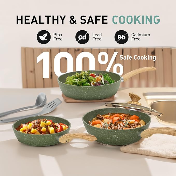 MAISON ARTS Pots and Pans Set Non Stick 30 Piece Kitchen Cookware &amp Bakeware Sets with Granite Coating Pots and Pans Sets for Cooking Nonstick Green