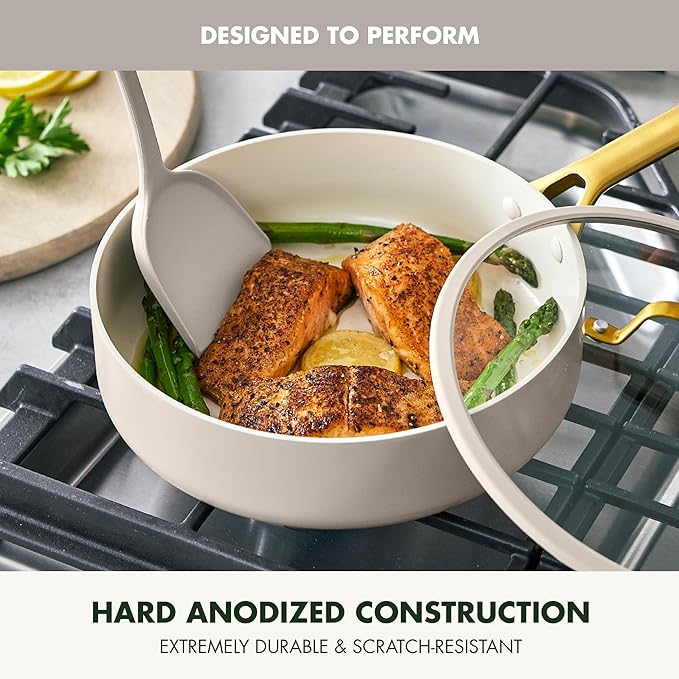 GreenPan Nonstick Reserve Pro 10 Piece Cookware Set NSF Certified Ceramic Hard Anodized PFAS-Free Pots &amp Pans Set with Lids Stainless Steel Handles Oven &amp Dishwasher Safe Cream White