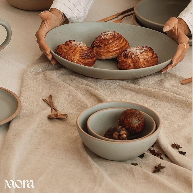 MORA Small Bowls Set of 4 16oz Ceramic Pottery Dessert Bowls - Microwave Oven and Dishwasher Safe - Thyme