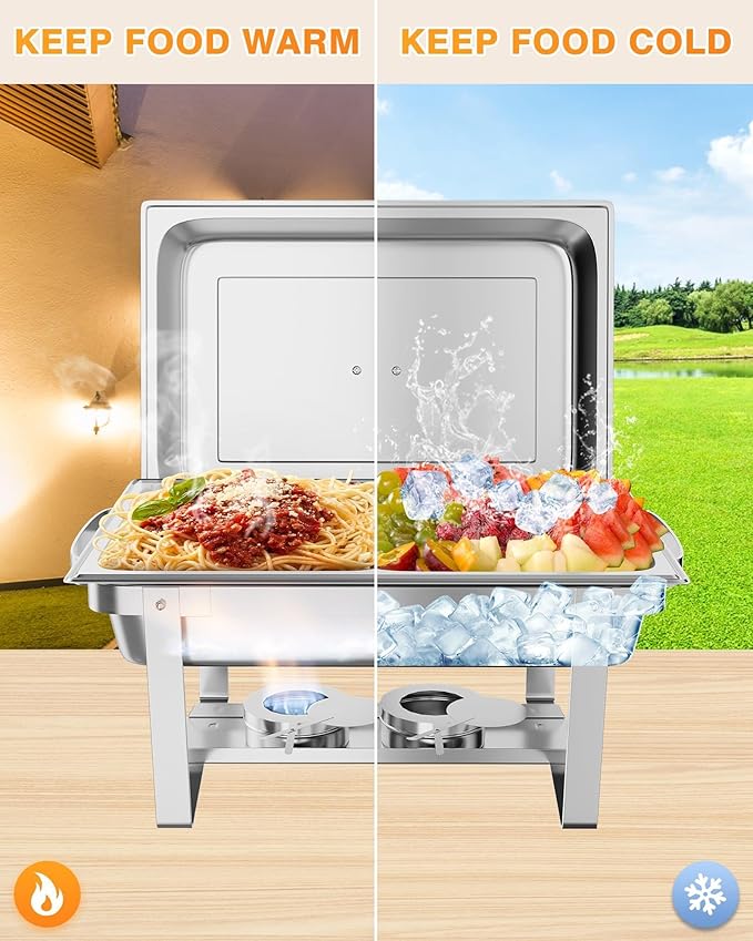 Portable Chafing Dish Buffet Set – 8QT Rectangular Stainless Steel Food Warmers with Lid &amp Holder – for Kitchen Catering Parties Banquets – 2-Pack Two-piece Set