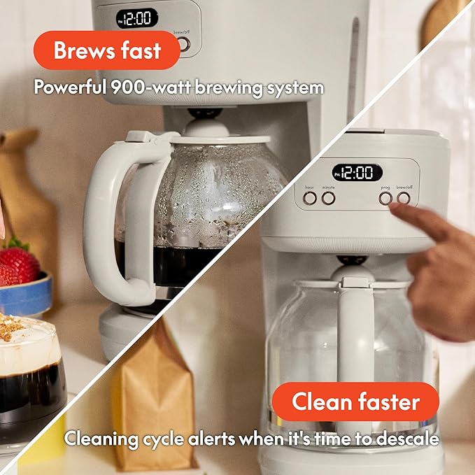 BELLA 12 Cup Programmable Coffee Marker Reusable Dishwasher Safe Accessories Easy LCD diaply Auto Shutoff 900 watt Oatmilk