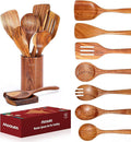 Wooden Spoons for Cooking Wooden Utensils for Cooking Natural Teak Wooden Kitchen Utensils Set Comfort Grip(9 PCS Xmas Gift)