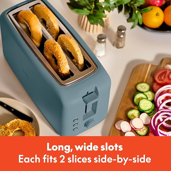 bella 4 Slice Slim Toaster Fits-anywhere Kitchenware 6 Setting Shade Control with Reheat &amp Cancel Buttons Fits Sourdough 10” Long Slot Anti Jam &amp Auto Shutoff 900 Watt Surf