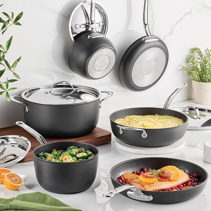 Hestan TITUM Fusion 10-Piece Nonstick Cookware Set Double Impact Stainless Steel Base &amp Aluminum Body Induction Compatible Made without PFOAs