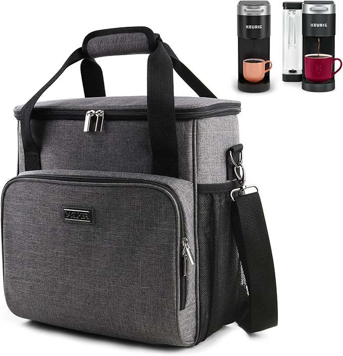 BAGLHER Coffee Maker Travel Bag Compatible with Keurig K-Slim Keurig K-Supreme or Other Accessories Portable Coffee Maker Case with Shoulder Strap for Travel Grey