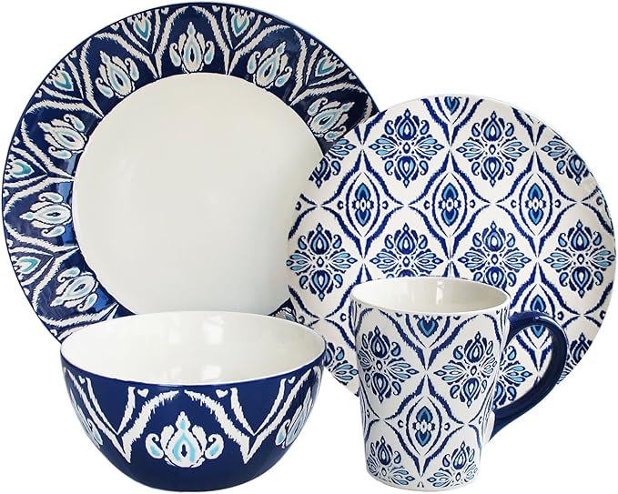 American Atelier Pirouette 16 Piece Dinnerware Set Blue 10.5x10.5