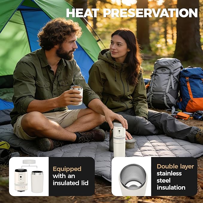 HAUSHOF Portable Coffee Maker Camping Coffee Makers Travel Mini Coffee Maker Portable Travel Coffee Maker with Grinder Personal Cordless Travel Coffee Maker for Car Camping and Home