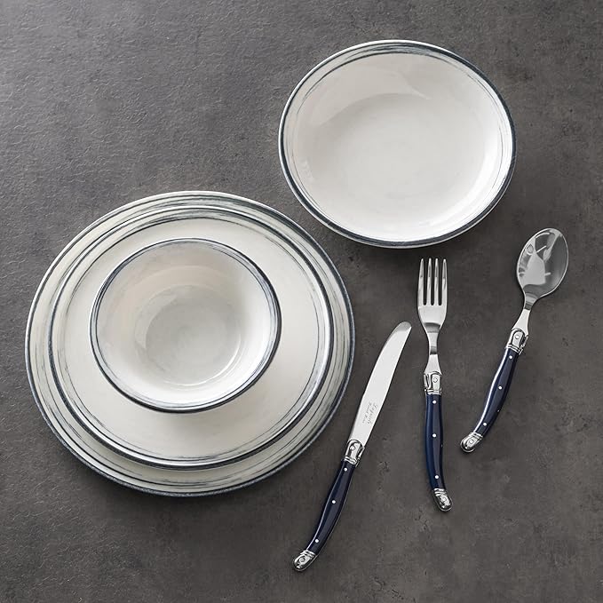 French Home 12-Piece Dinnerware Set – Water's Edge Porcelain Plates and Bowls – Elegant Lead-Free Stoneware Set for Everyday Use