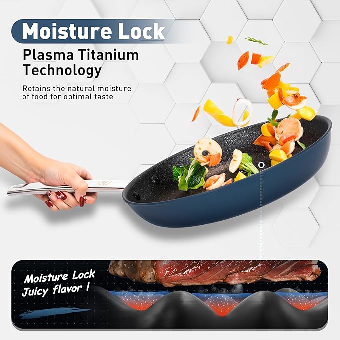 DishDelight Pots and Pans Set Nonstick 911 Inch Induction Cookware Set with Stay-Cool Handles Added Plasma Diamond Blue