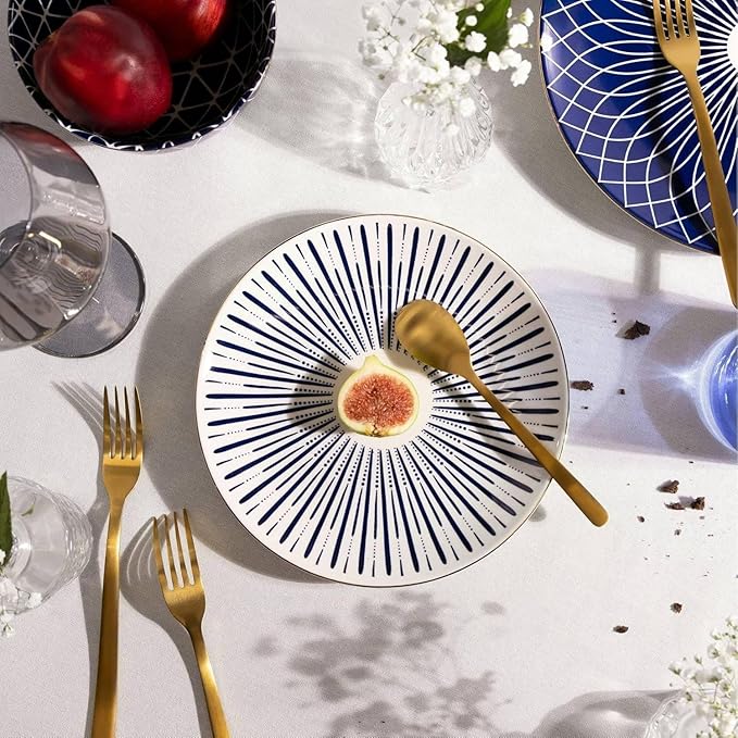 Blue and White 12-Piece Ceramic Dinnerware Set 4 dinner plates 4 salad plates and 4 bowls Dishwasher &amp Microwave Safe