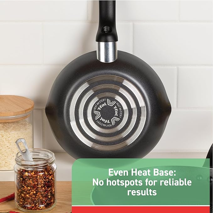 T-fal Initiatives Nonstick Cookware Set 18 Piece Oven Broiler Safe 350F Kitchen Cooking Set w/Fry Pans Saucepans Saute Pan Dutch Oven Griddle Pots and Pans Home Dishwasher Safe Red