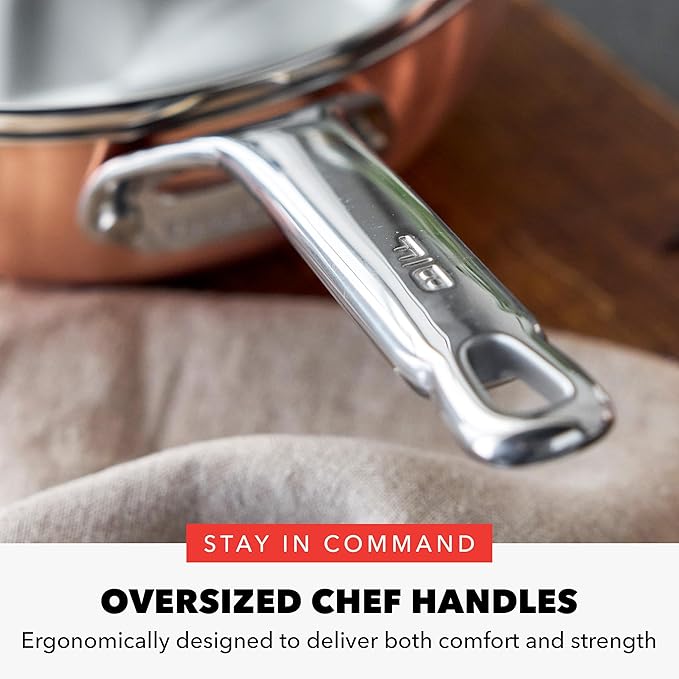 GreenPan x Bobby Flay 2QT Copper Clad Chef’s Pan with Lid Induction Ready Sauce Pot Measurement Markings Stainless Steel Base &amp Interior Oven Safe Saucepan to 500˚F