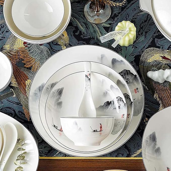 60-Piece Plates and Bowls Sets Scratch Resistant Dish Set Ceramic Kitchen Dinnerware Set Dishwasher &amp Microwave Safe Bowl and Plate Set Reusable Easy to Clean Tableware Set Service for 12
