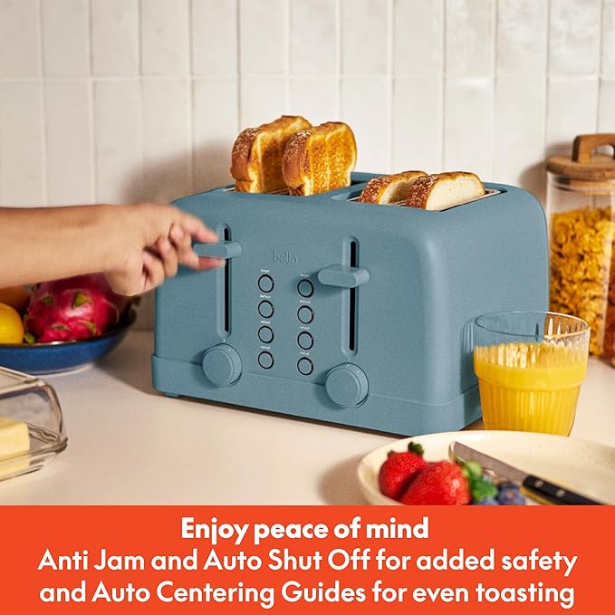 bella 4 Slice Toaster 6 Setting Shade Control with Reheat &amp Cancel Buttons Removable Crumb Tray Anti Jam &amp Auto Shutoff 900 Watt Surf