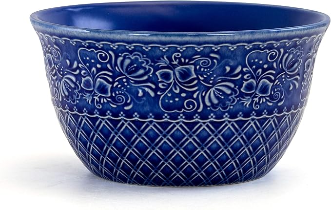 Unknown1 Indigo 16 Piece Square Stoneware Dinnerware Set Blue Textured Casual Microwave Safe Medium