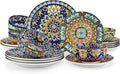 vancasso 18 Pieces Dinnerware Sets Plates and Bowls Set Porcelain Dishes Set for 6 Microwave and Dishwasher Safe Scratch Resistant Bohemian Style Dining Ware Service for 6 Series SIMI