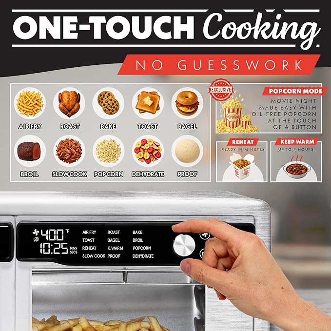 Gourmia French Door Air Fryer Oven - 37 Qt Large Capacity Convection Toaster Oven FryForce 360° Digital Display 12 Cooking Presets Dehydrate Fits 13” Pizza Dishwasher-Safe Stainless Steel