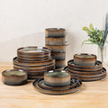 TheTerra Ceramic Dinnerware Sets for 8 24 Pieces Porcelain Lightweight Speckled Plates and Bowls Sets Scratch Resistant Dish Set Oven &amp Microwave &amp Dishwasher Safe Coca Mocha