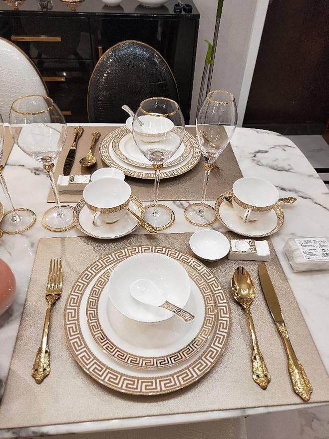 European Style Dinnerware Set Service for 6 Bone China Dinnerware Sets Unbreakable Porcelain Dinner Sets Coffee Cup and Saucer Tableware Set Steak Dinner Plates Dish Set Phnom Penh-001