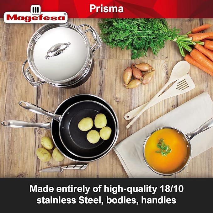MAGEFESA Prisma 8-Piece Stainless Steel Cookware Set – Durable Pots &amp Pans with Nonstick Interior Matte Black Exterior Oven Safe up to 392°F