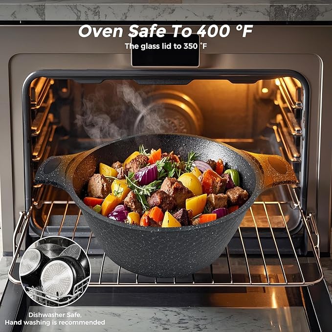16Pcs Pots and Pans Sets Nonstick Cookware Set Kitchen Cooking Set Fry Pans Saute Pan/Gasserole/Saucepan with Lid Utensils Dishwasher Safe Black (PTFE/PFOA/PFAS/LEAD/CADMIUM Free)