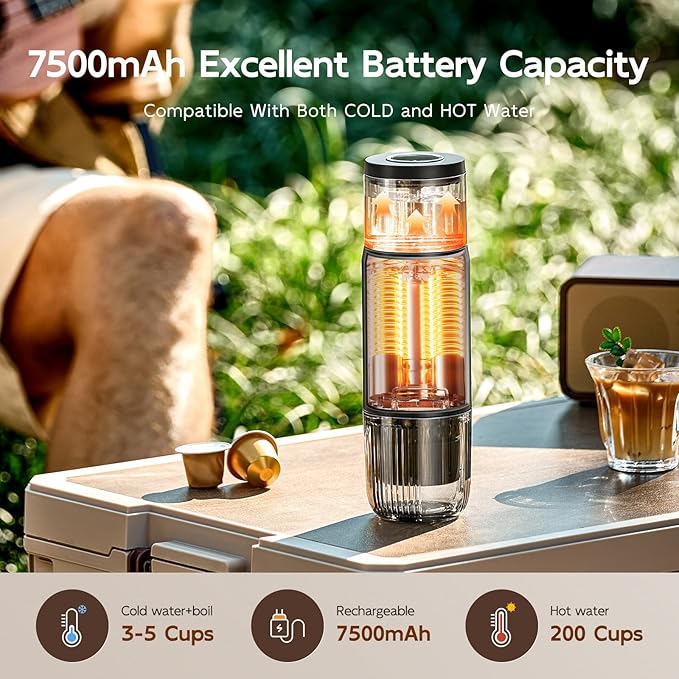 Portable Electric Espresso Machine15 Bar Self Heating Outdoor Coffee Maker Travel Coffee Machine for Camping With Ground Coffee and NS Capsule for RV OfficeCar Coffee with carry Bag