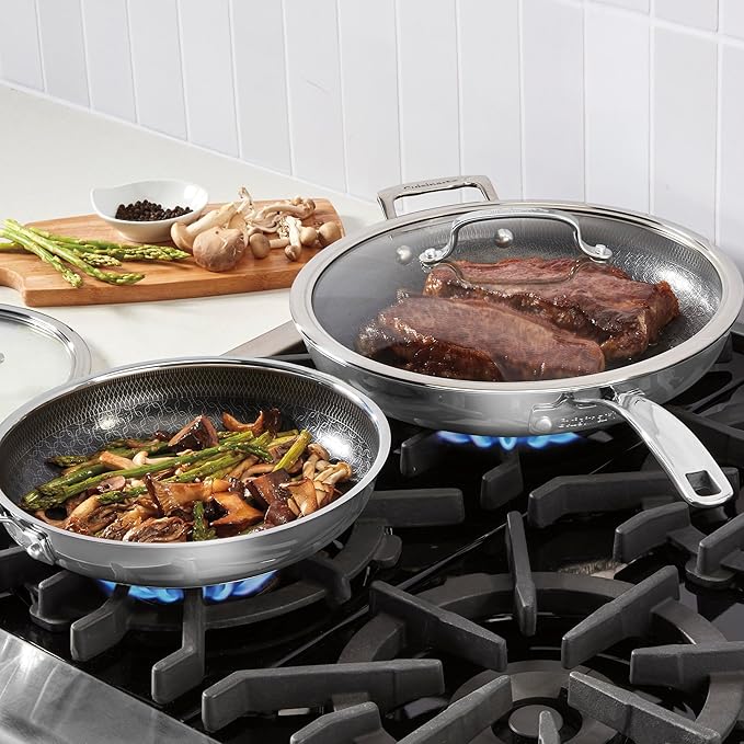 Cuisinart FusionPlus Hybrid Nonstick Stainless Steel Cookware Set 4-Piece Skillet Cooking Set with PFAS-Free PURELYSEAR Ceramic Non Stick Technology Scratch Proof Cool Grip Handles Dishwasher Safe