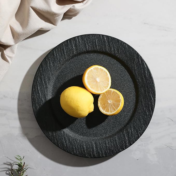 Stone Lain Senso 12-Piece Dinnerware Set New Bone China Plates and Bowls Sets Dish set for 4 Dinner and Salad Plates Black
