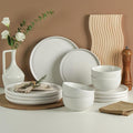 Earthsong Dinnerware Sets for 4 12-Piece Ceramic Plates and Bowls Set Dishwasher and Microwave Safe Stoneware Dishes Set Ribbed Snowcrest White